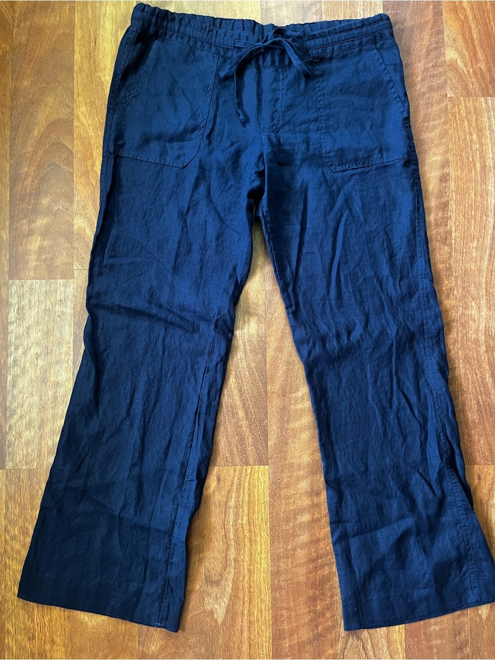 Like New Allen Allen Navy Drawstring Linen Pants